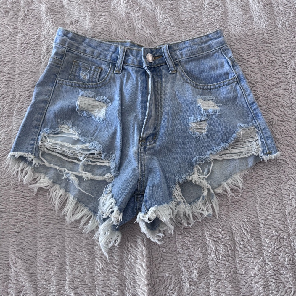 SHEIN Light Blue Distressed Jean Shorts